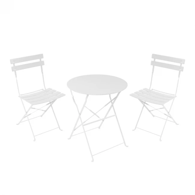 Bistro dining table pakoworld set of 3 pieces, metal, foldable, white color, Φ60x71cm
