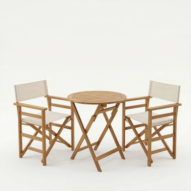 Τραπεζαρία Bistrual-Carpuva pakoworld σετ 3τεμ πτυσσόμενο φυσικό μασίφ ξύλο ακακίας Φ70x74εκ