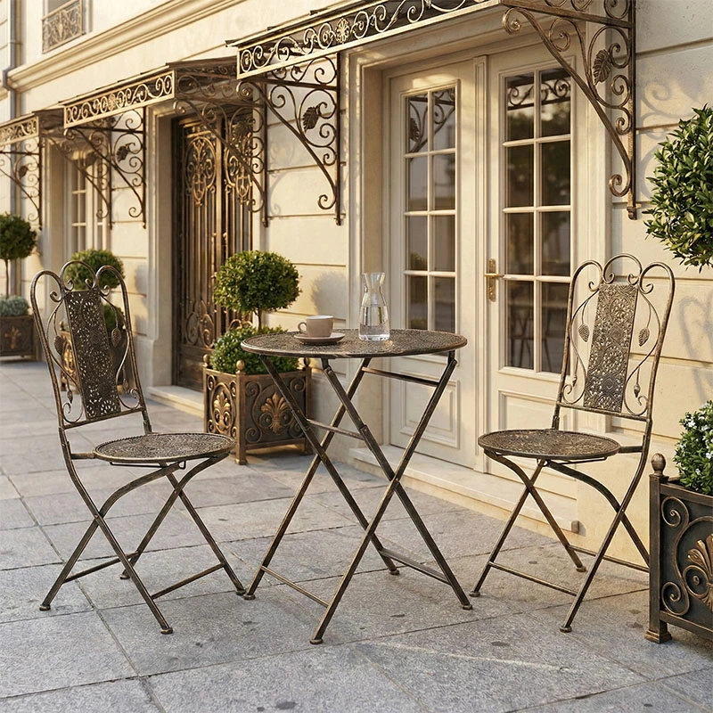 Drill pakoworld garden dining set 3pcs in copper antique color metal