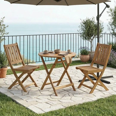 Τραπεζαρία Elijie-Carpuva pakoworld σετ 3τεμ πτυσσόμενο φυσικό μασίφ ξύλο ακακίας Φ70x74εκ