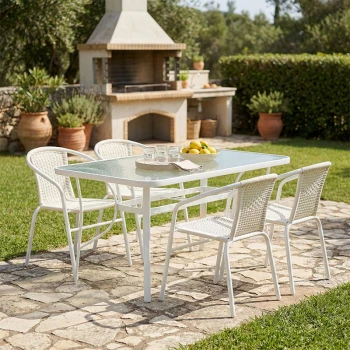 Τραπεζαρία Ensure-Obbi I σετ 5τεμ pakoworld μέταλλο-pe λευκό