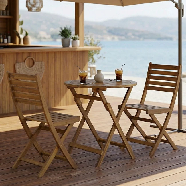 Fatel-Carpuva pakoworld dining table set of 3 folding natural solid acacia wood D70x74cm
