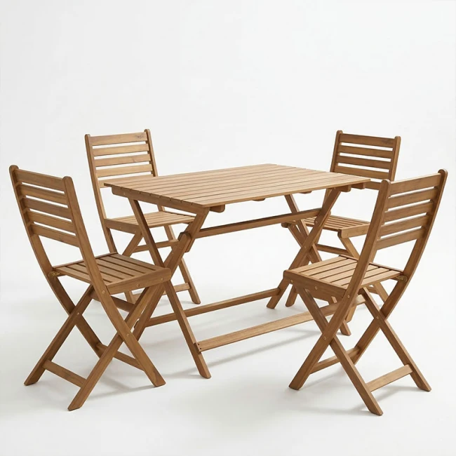 Fatel-Jaybo pakoworld dining table set of 5 folding natural solid acacia wood 100x65x72cm