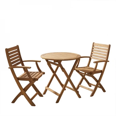 Τραπεζαρία Gorpo-Carpuva pakoworld σετ 3τεμ πτυσσόμενο φυσικό μασίφ ξύλο ακακίας Φ70x74εκ