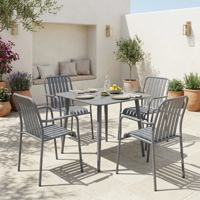 Τραπεζαρία Heven Vista pakoworld σετ 5τεμ ανθρακί αλουμίνιο 80x80x72εκ