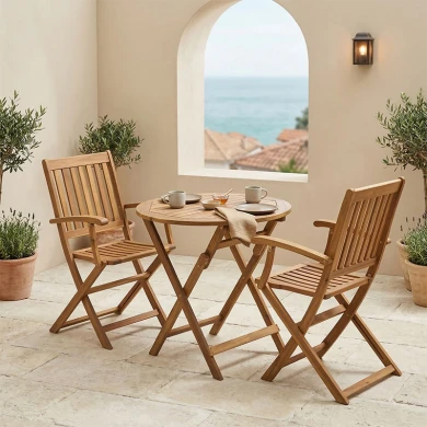 Joter-Carpuva pakoworld dining table set of 3 folding natural solid acacia wood D70x74cm