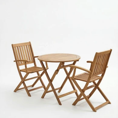 Joter-Carpuva pakoworld dining table set of 3 folding natural solid acacia wood D70x74cm