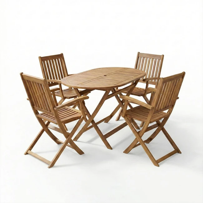 Τραπεζαρία Joter-Falov pakoworld σετ 5τεμ φυσικό μασίφ ξύλο ακακίας 130x80x72εκ