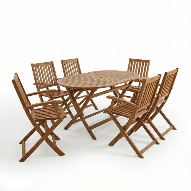 Τραπεζαρία Joter-Falov pakoworld σετ 7τεμ φυσικό μασίφ ξύλο ακακίας 130x80x72εκ