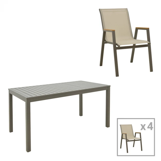 Kliton-Azelie dining table set of 5 pakoworld in champagne color 150x80x74cm