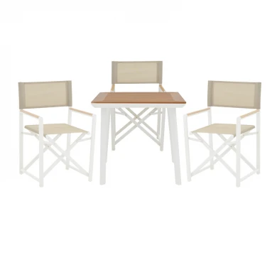 Mabu-Synergy dining table set of 3 pakoworld white aluminum and plywood in natural color 80x80x74cm