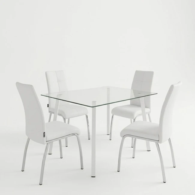 Τραπεζαρία με Καρέκλες Ariadne Λευκό και Τραπέζι Titta γυαλί 120x70x75εκ Σετ 5τεμ