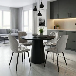 Τραπεζαρία με Καρέκλες Jelour Γκρι και Τραπέζι Donda Μαύρο Φ100x76 Σετ 5τεμ