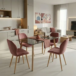 Dining Room with Jelour Chairs Dusty Rose and Titta Glass Table 120x70x75cm Set of 5pcs