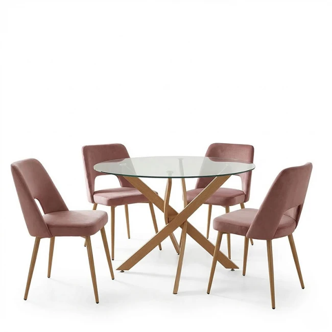 Τραπεζαρία με Καρέκλες Murde Σάπιο Μήλο  και Τραπέζι Antoro γυαλί Φ100x75εκ Σετ 5τεμ