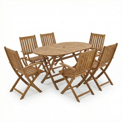 Τραπεζαρία Mobie-Falov pakoworld σετ 7τεμ φυσικό μασίφ ξύλο ακακίας 130x80x72εκ