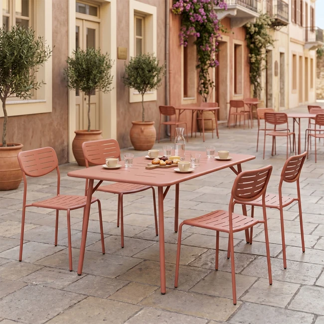 Τραπεζαρία Moraja Deraby Ι pakoworld σετ 5τεμ terracotta μέταλλο 140x80x72εκ