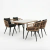 Τραπεζαρία Naoki σετ 5 τεμ pakoworld γυάλινο- pe rattan σε φυσική απόχρωση με μαυρα πόδια 140x80x78εκ
