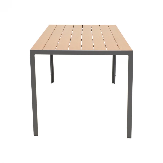 Dining table Nares-Uplift set of 5 pakoworld anthracite aluminum and plywood in natural color 140x80x72.5cm