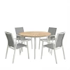 Pinap-Dashiell dining table set of 5 pcs pakoworld white aluminum and plywood in natural shade Φ110x74cm