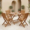 Τραπεζαρία Recofly-Jaybo pakoworld σετ 5τεμ πτυσσόμενο φυσικό μασίφ ξύλο ακακίας 100x65x72εκ