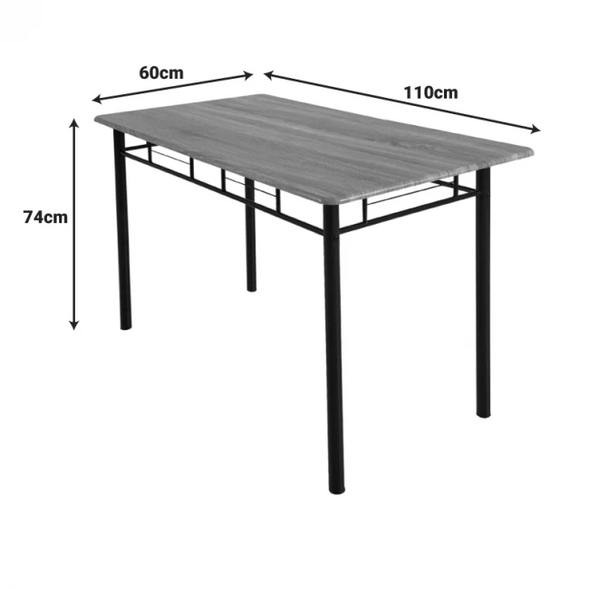 Τραπεζαρία Reforia pakoworld σετ 5τμχ mdf σε γκρι απόχρωση με μαύρα μεταλλικά πόδια 110x60x74εκ