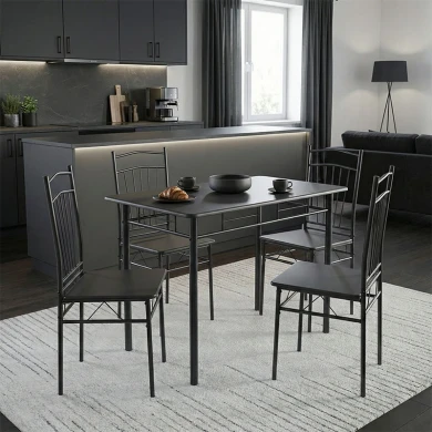 Τραπεζαρία Reforia pakoworld σετ 5τμχ mdf σε μαύρη απόχρωση με μαύρα μεταλλικά πόδια 110x60x74εκ