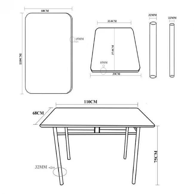 Τραπεζαρία Roza I pakoworld σετ 5τμχ mdf σε φυσική απόχρωση με λευκά πόδια μέταλλο 110x68x75εκ