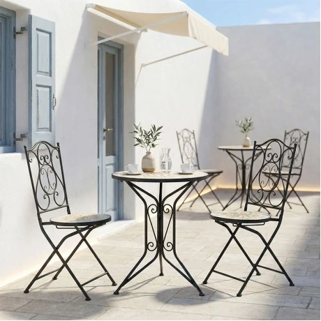 Sellis pakoworld dining set 3pcs mosaic-metal black