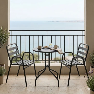 Dinning set Sussie-Vergo Ι pakoworld set of 3 black metal-aluminum D60x70cm