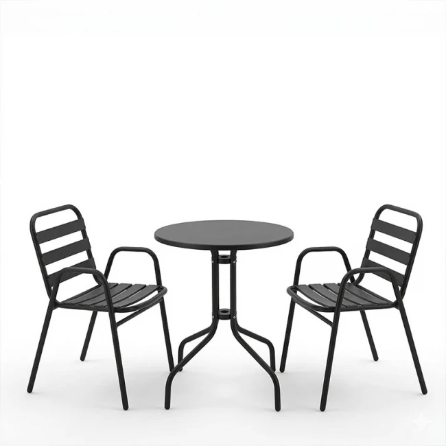 Dinning set Sussie-Vergo Ι pakoworld set of 3 black metal-aluminum D60x70cm