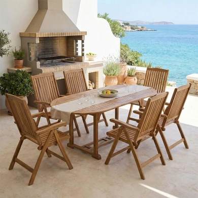 Τραπεζαρία Zerco-Sopho pakoworld σετ 7τεμ φυσικό μασίφ ξύλο ακακίας 200/150x100x75εκ