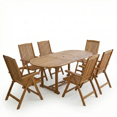 Τραπεζαρία Zerco-Sopho pakoworld σετ 7τεμ φυσικό μασίφ ξύλο ακακίας 200/150x100x75εκ