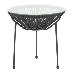 Acapulco table pakoworld metal-pe rattan in black shade D50x52cm