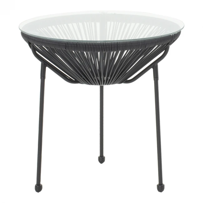 Acapulco table pakoworld metal-pe rattan in black shade D50x52cm
