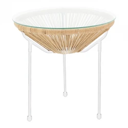 Acapulco table pakoworld metal in white-pe rattan in natural shade D50x52cm