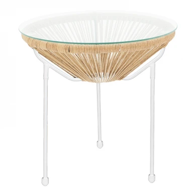 Acapulco table pakoworld metal in white-pe rattan in natural shade D50x52cm