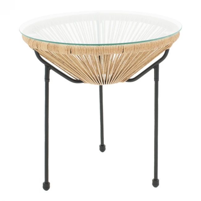 Acapulco table pakoworld metal in black-pe rattan in natural shade D50x52cm
