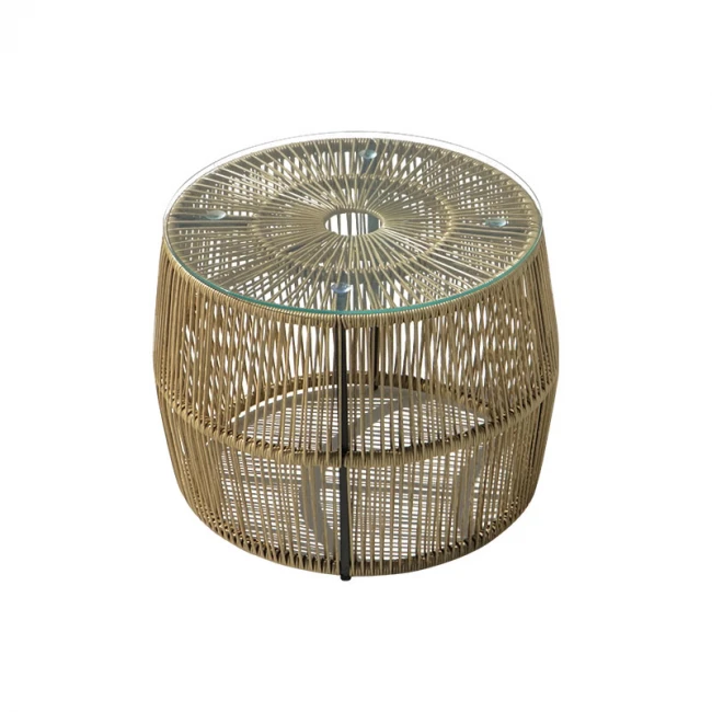 Τραπέζι Adela pakoworld pe wicker-γυαλί σε φυσική απόχρωση Φ47x38εκ