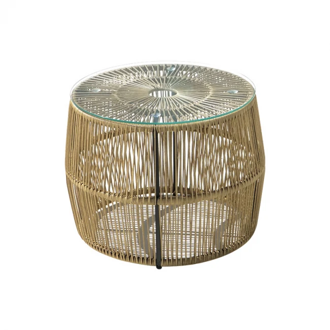 Τραπέζι Adela pakoworld pe wicker-γυαλί σε φυσική απόχρωση Φ47x38εκ