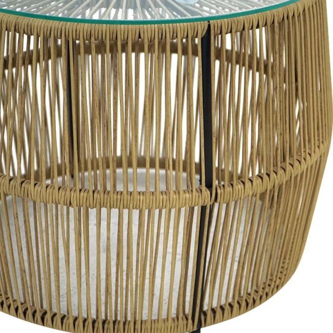 Τραπέζι Adela pakoworld pe wicker-γυαλί σε φυσική απόχρωση Φ47x38εκ