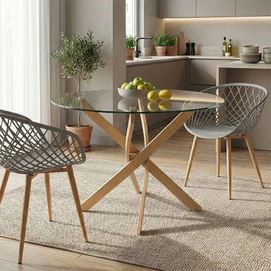 Τραπέζι Antoro pakoworld γυαλί και μεταλλικά πόδια σε φυσική απόχρωση Φ100x75εκ