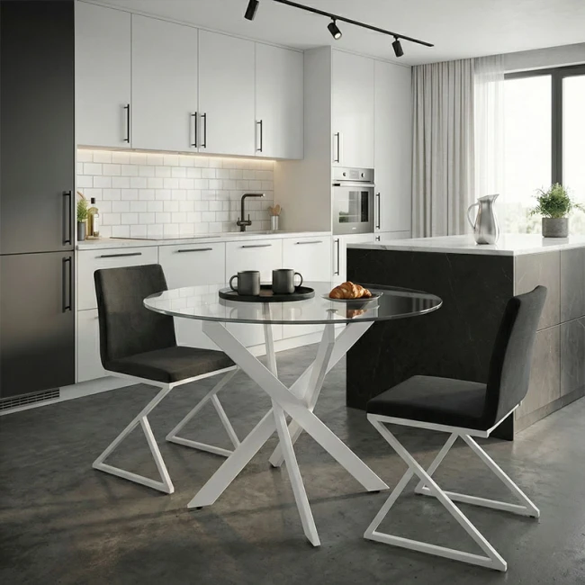 Τραπέζι Antoro pakoworld γυαλί και μεταλλικά πόδια σε λευκή απόχρωση Φ100x75εκ