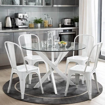 Τραπέζι Antoro pakoworld γυαλί και μεταλλικά πόδια σε λευκή απόχρωση Φ80x75εκ