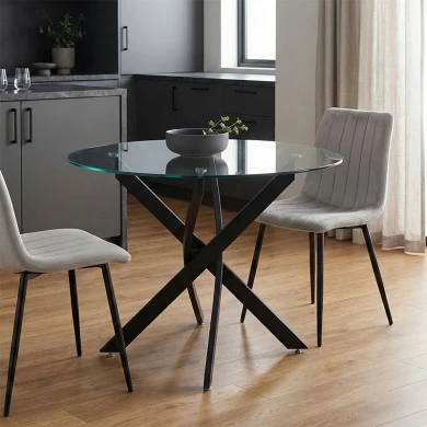 Τραπέζι Antoro pakoworld γυαλί και μεταλλικά πόδια σε μαύρη απόχρωση Φ100x75εκ