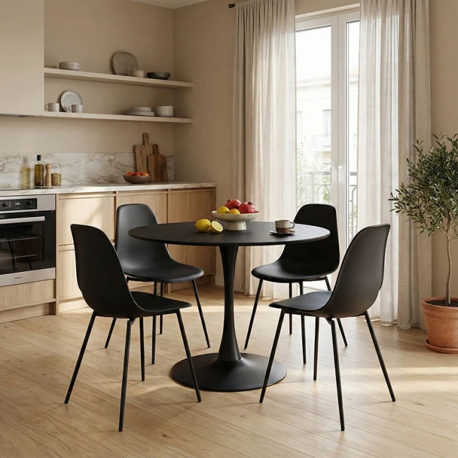 Tραπέζι Balou pakoworld mdf σε μαύρη απόχρωση Φ100x73εκ