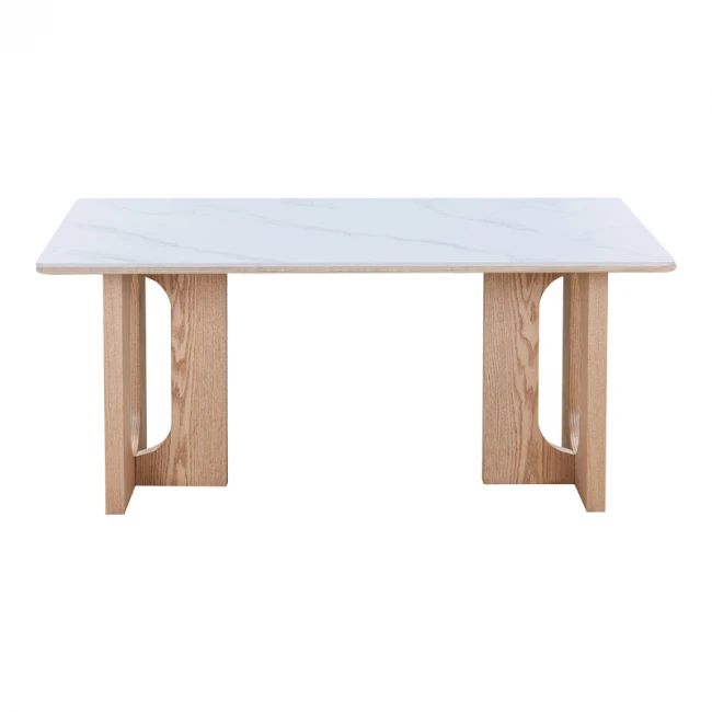 Τραπέζι Benqui pakoworld sintered stone-mdf σε λευκό μαρμάρου με βάση σε φυσική απόχρωση 160x90x75εκ