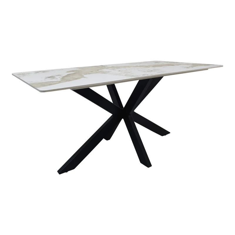 Table Bethan pakoworld sintered stone-metal white marble look-black 160x80x75cm