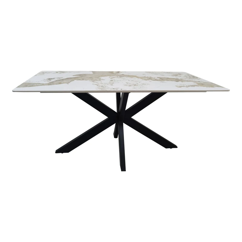 Table Bethan pakoworld sintered stone-metal white marble look-black 160x80x75cm