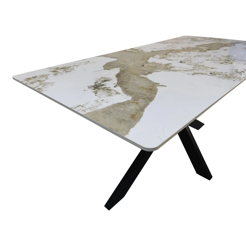 Table Bethan pakoworld sintered stone-metal white marble look-black 160x80x75cm